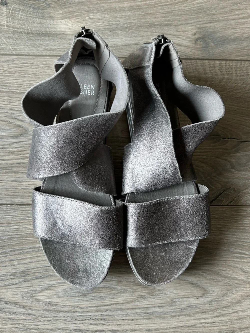 Eileen Fisher Metallic Silver Sport Platform Sandals Size 9 New